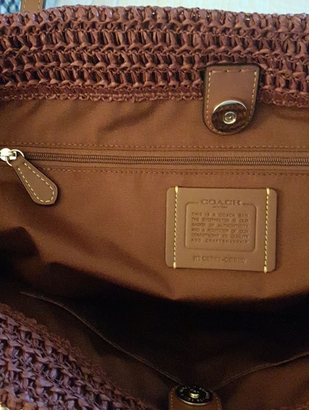 COACH Burgundy Woven Tote Bag -Brown Leather Handles. - Picture 6 of 10